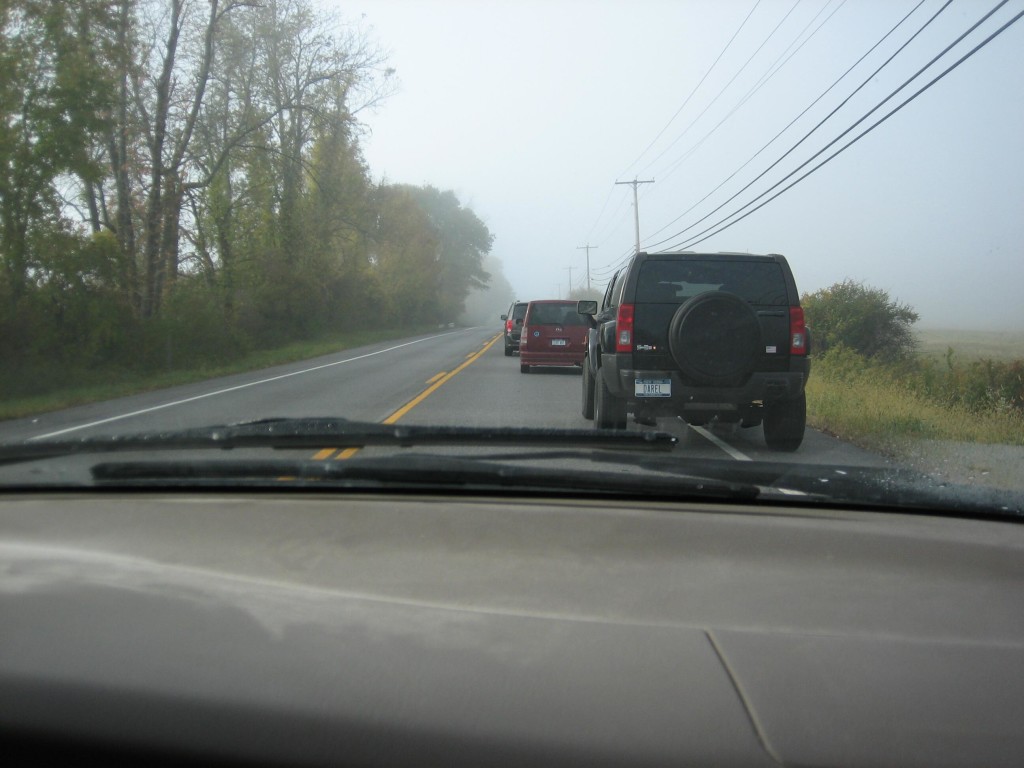 fog in the valley as we waited in traffic to enter the fairgrounds
